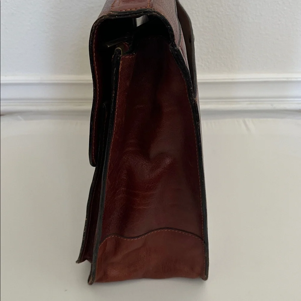 Vintage Classic Italian Genuine Brown Leather Briefcase for Men